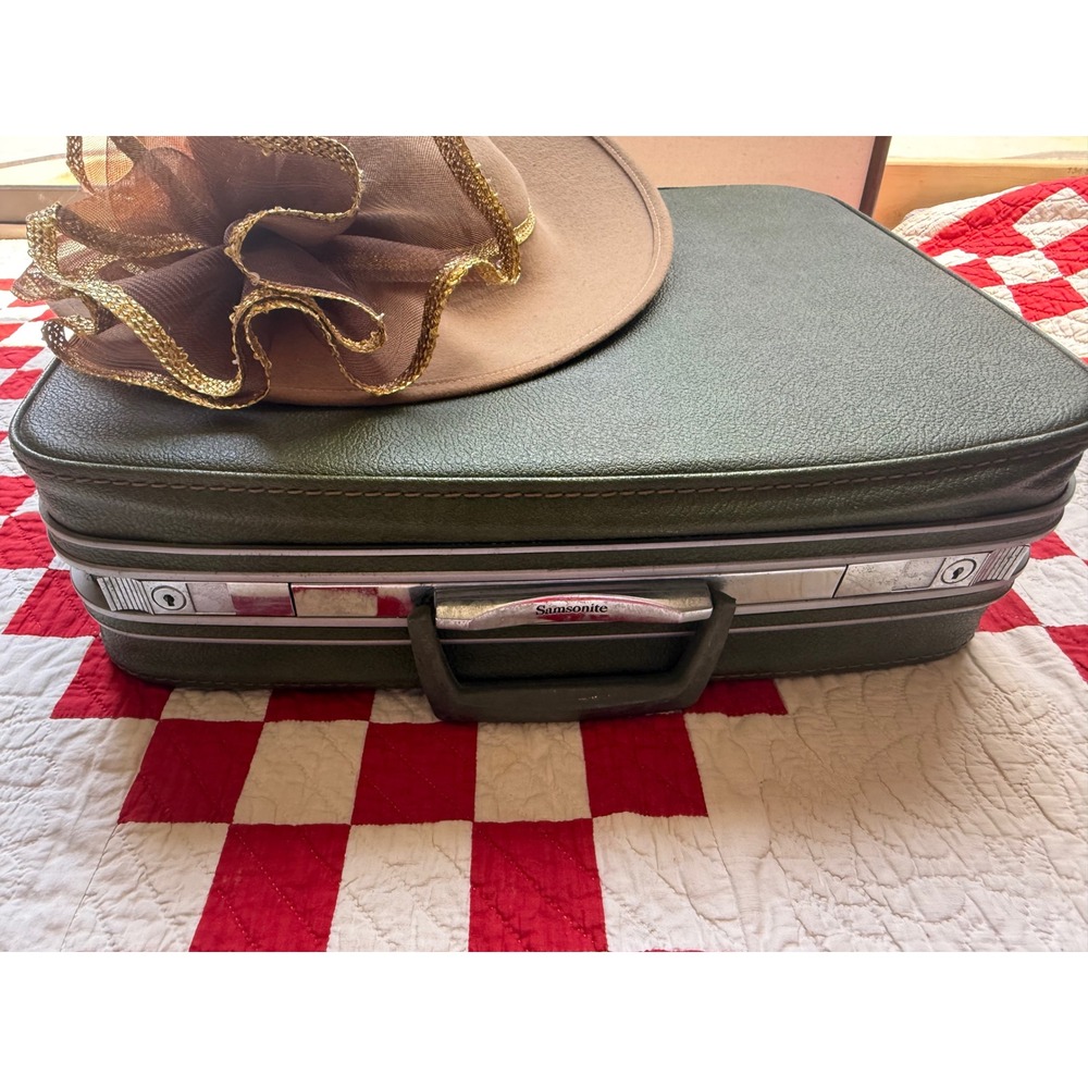 Vintage Samsonite Suitcase Olive Green Hard Shell Luggage Mid Century  apr 15x20